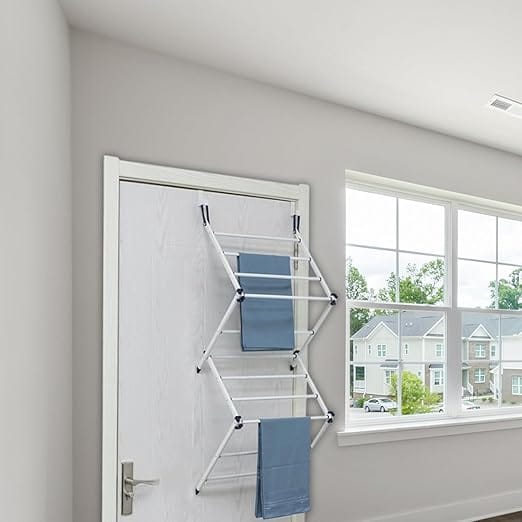  Over the Door Drying Rack, 2-Tier Foldable Laundry Hanger for Small Spaces, Space Saving Drying Solution for Apartments, Dorms, and Travel