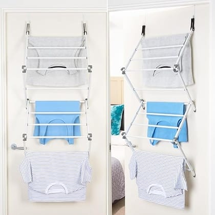  Over the Door Drying Rack, 2-Tier Foldable Laundry Hanger for Small Spaces, Space Saving Drying Solution for Apartments, Dorms, and Travel