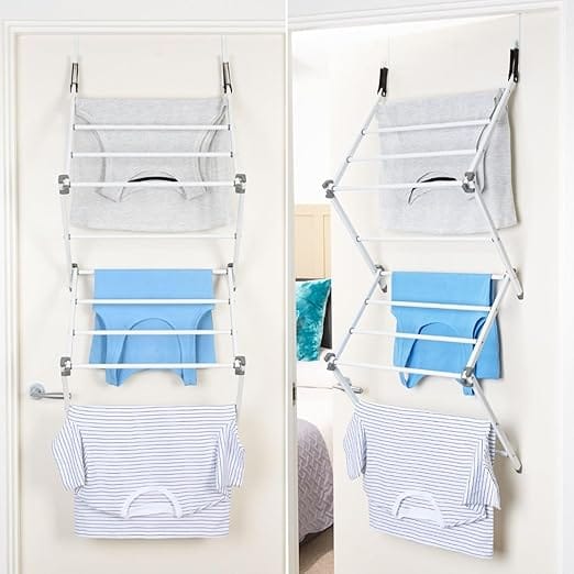  Over the Door Drying Rack, 2-Tier Foldable Laundry Hanger for Small Spaces, Space Saving Drying Solution for Apartments, Dorms, and Travel