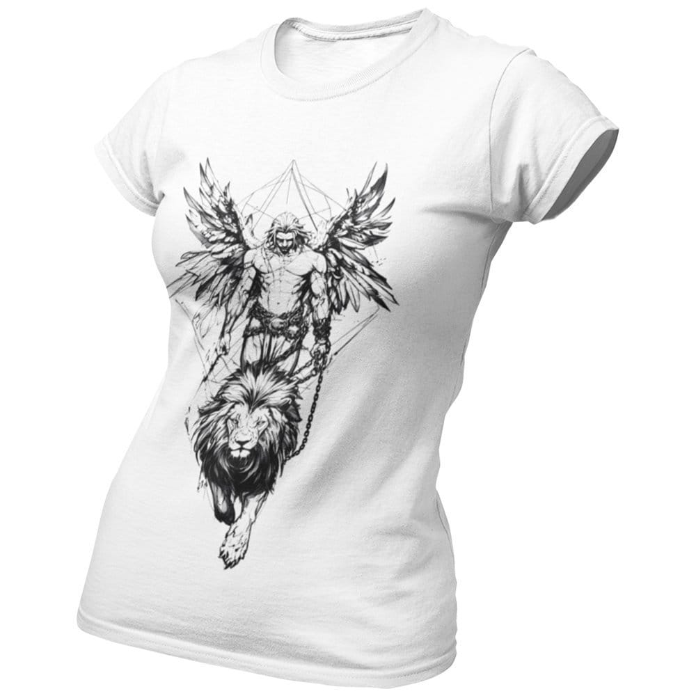 EqualLife Pure Cotton Bio-Washed Chest Printed T-Shirt - Mythology - Angel and Lion - by ZingerTees-Men-EL9120600-M