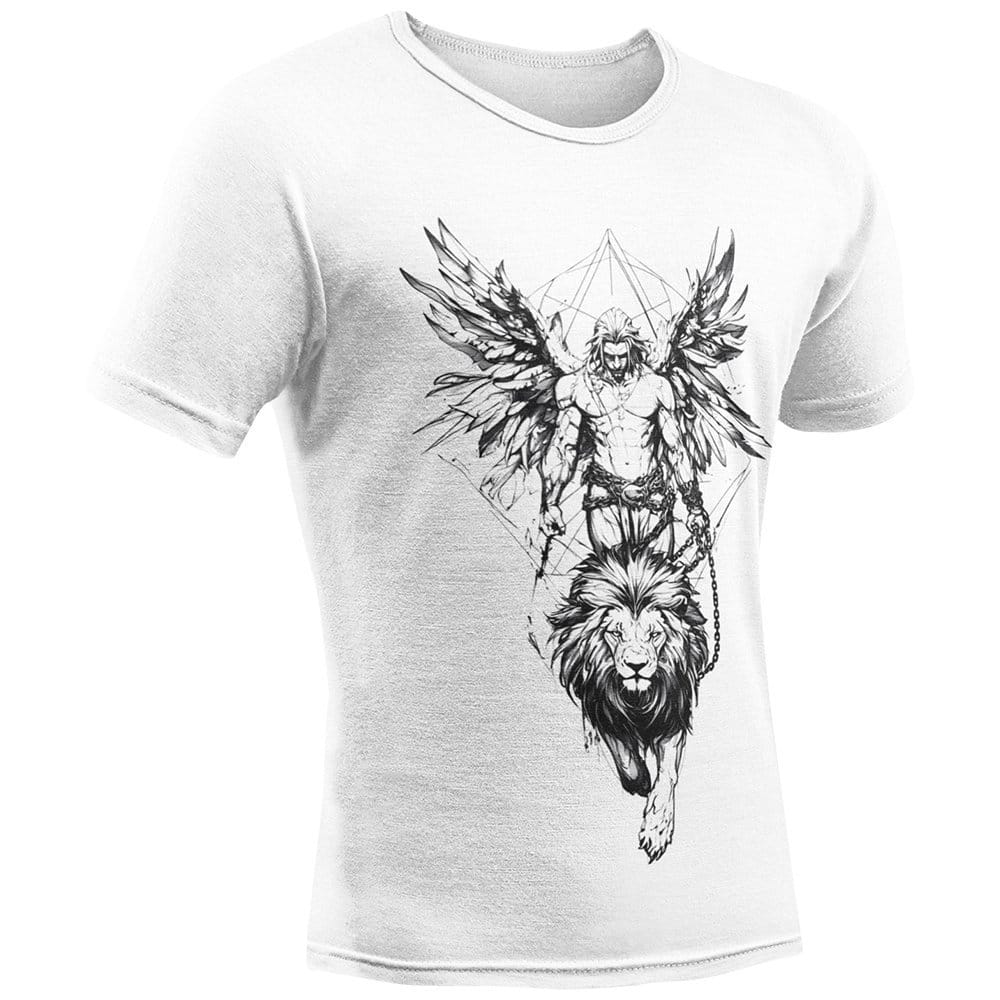 EqualLife Pure Cotton Bio-Washed Chest Printed T-Shirt - Mythology - Angel and Lion - by ZingerTees-Women-EL9120600-F
