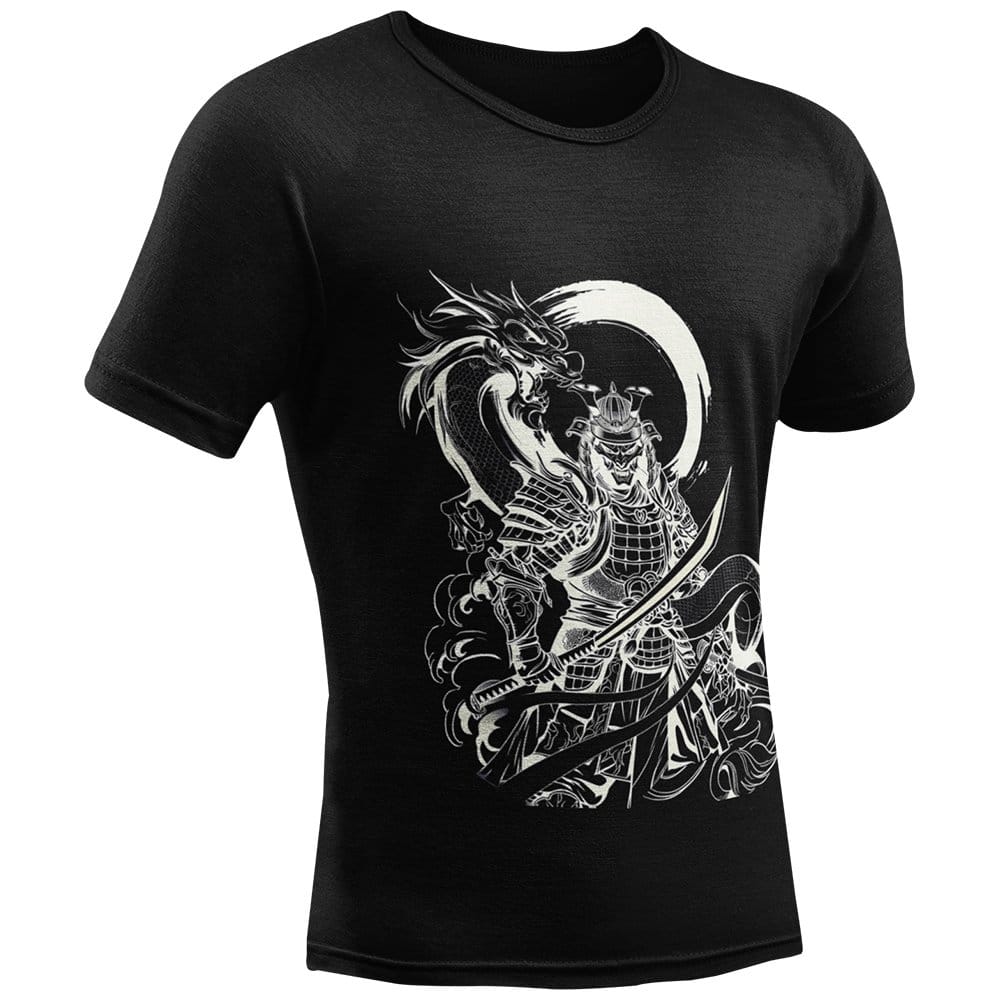 EqualLife Pure Cotton Bio-Washed Chest Printed T-Shirt - Mythology - The Dragon Samurai - by ZingerTees-Men-EL9120601-M