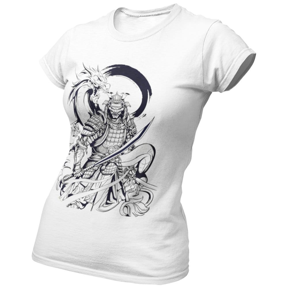 EqualLife Pure Cotton Bio-Washed Chest Printed T-Shirt - Mythology - The Dragon Samurai - by ZingerTees-Women-EL9120601-F