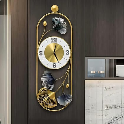 Gold Metal Wall Clock with Ginkgo Leaves