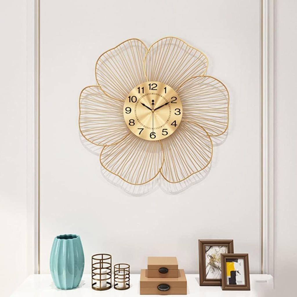  Gold Metal Flower Wall Clock, Modern Design, Home Decor