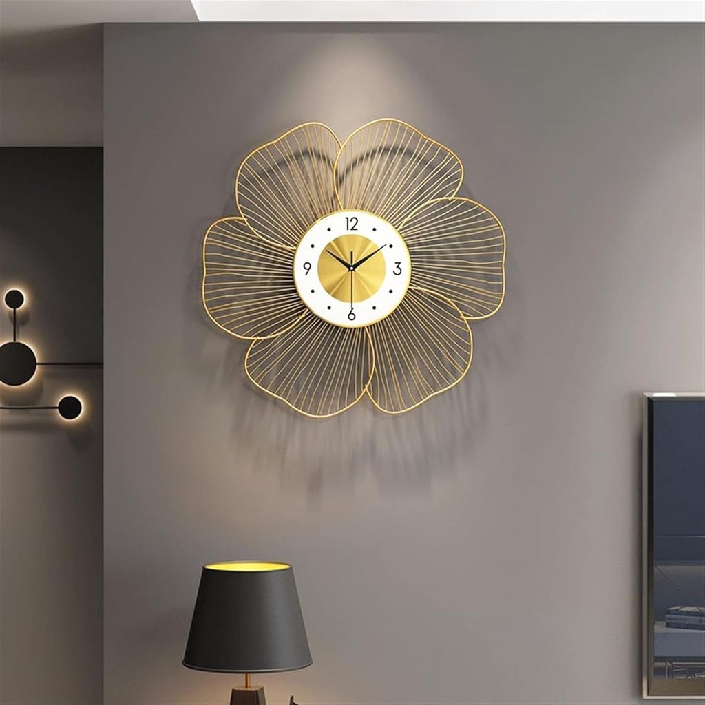  Gold Metal Flower Wall Clock, Modern Design, Home Decor