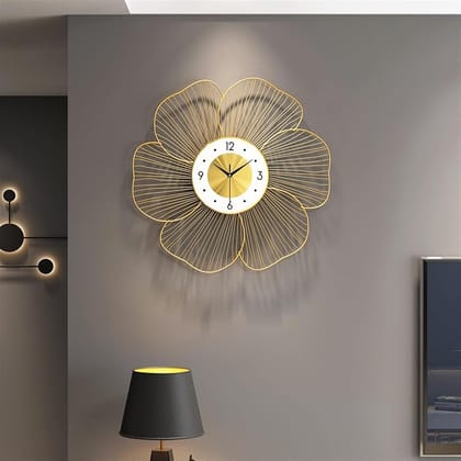 Gold Metal Flower Wall Clock, Modern Design, Home Decor