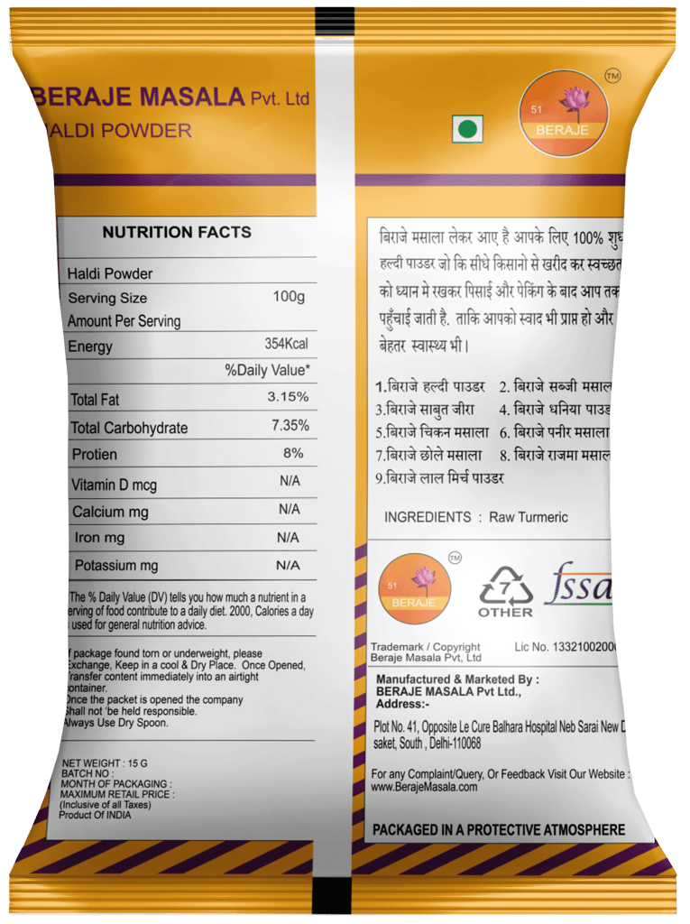 Beraje Organic Haldi Powder 15 G , Combo of 30 Pcs