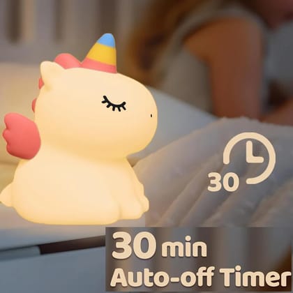 The Party store Cute Unicorn LED Lamp for Kids room, Silicone Baby Nightlight, Rechargeable Portable Lamp for Bedroom, Gift for Boys and Girls (White)