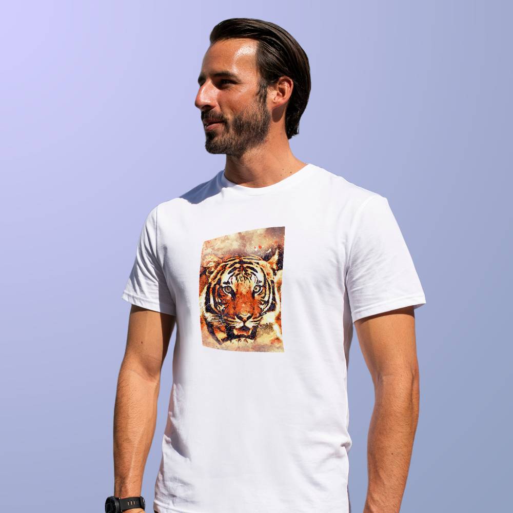 EqualLife Pure Cotton Bio-Washed T-Shirt Chest Printed-Eco Earth-Tiger- by ZingerTees-Men-EL9120001-M