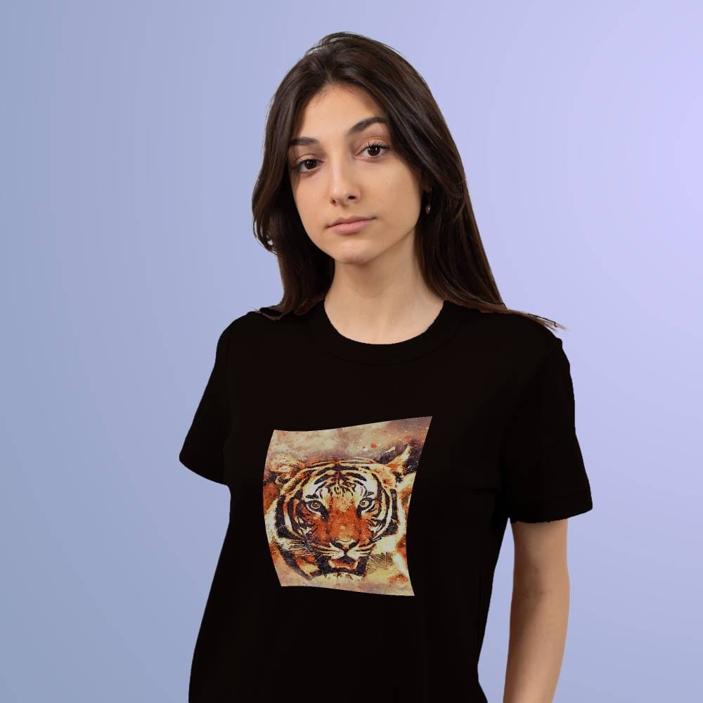 EqualLife Pure Cotton Bio-Washed T-Shirt Chest Printed-Eco Earth-Tiger- by ZingerTees-Women-EL9120001-F