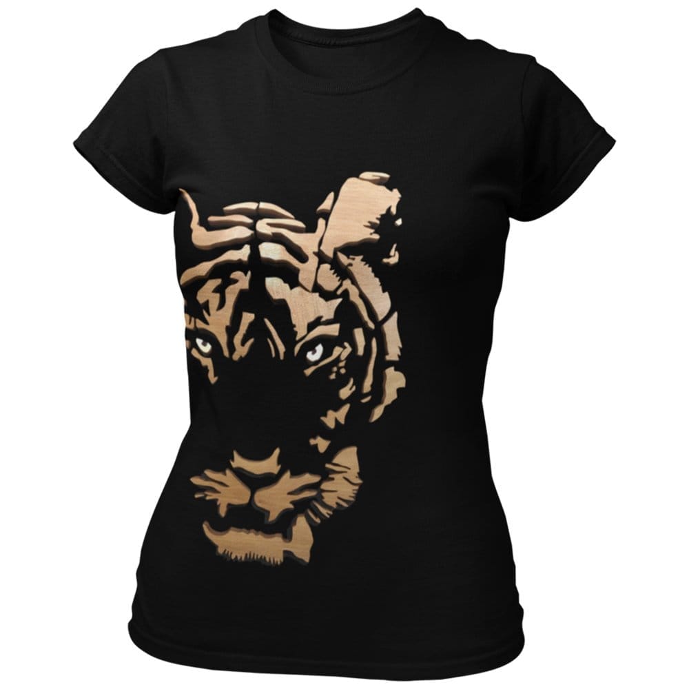 EqualLife Pure Cotton Bio-Washed Chest Printed T-Shirt - Eco Earth - Tiger Design 4 - by ZingerTees-Women-EL9120540-F