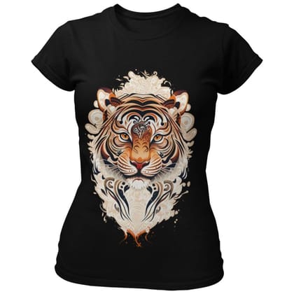 EqualLife Pure Cotton Bio-Washed Chest Printed T-Shirt - Eco Earth - Tiger Design 2 - by ZingerTees-Women-EL9120538-F