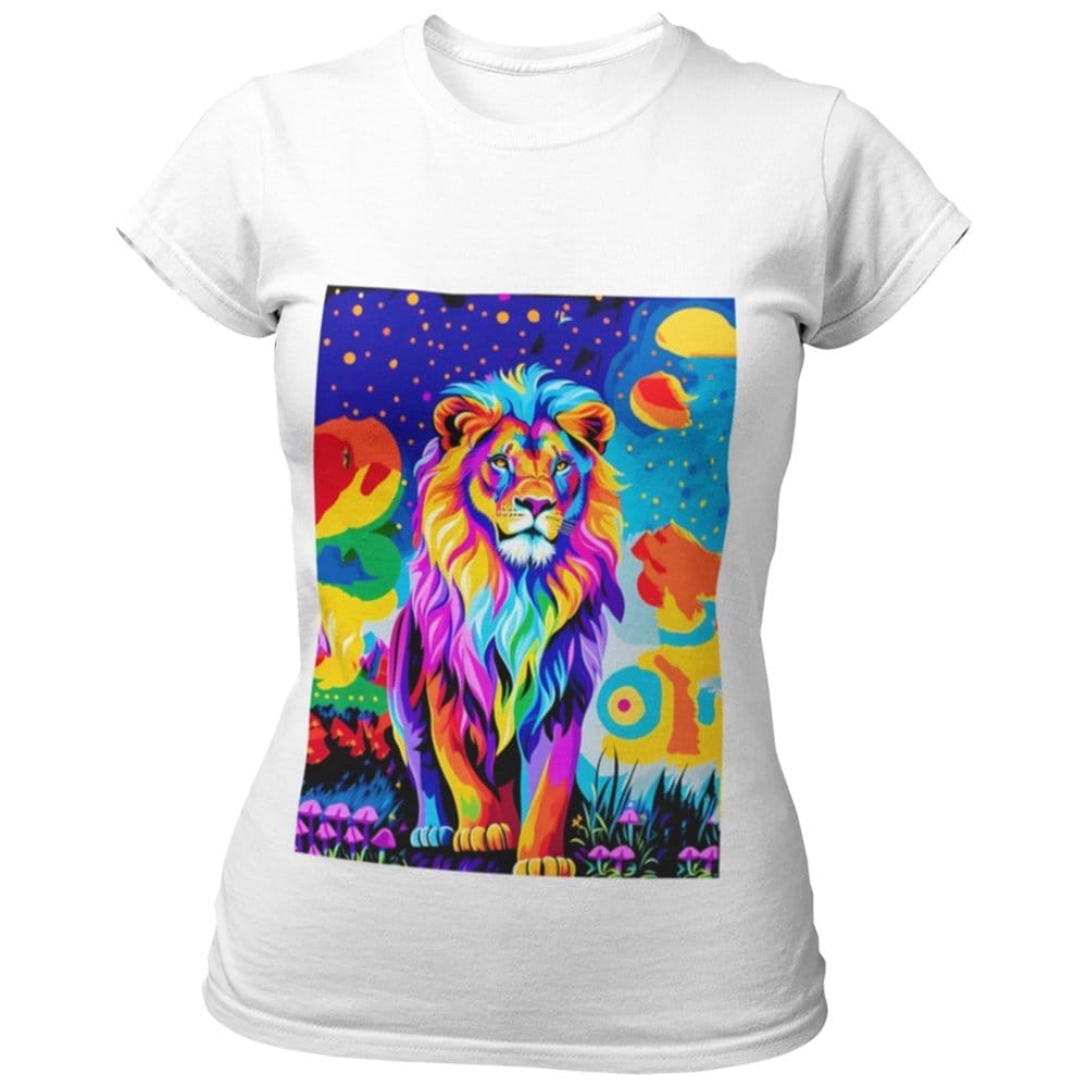 EqualLife Pure Cotton Bio-Washed Chest Printed T-Shirt - Eco Earth - Lion Design 3 - by ZingerTees-Women-EL9120535-F