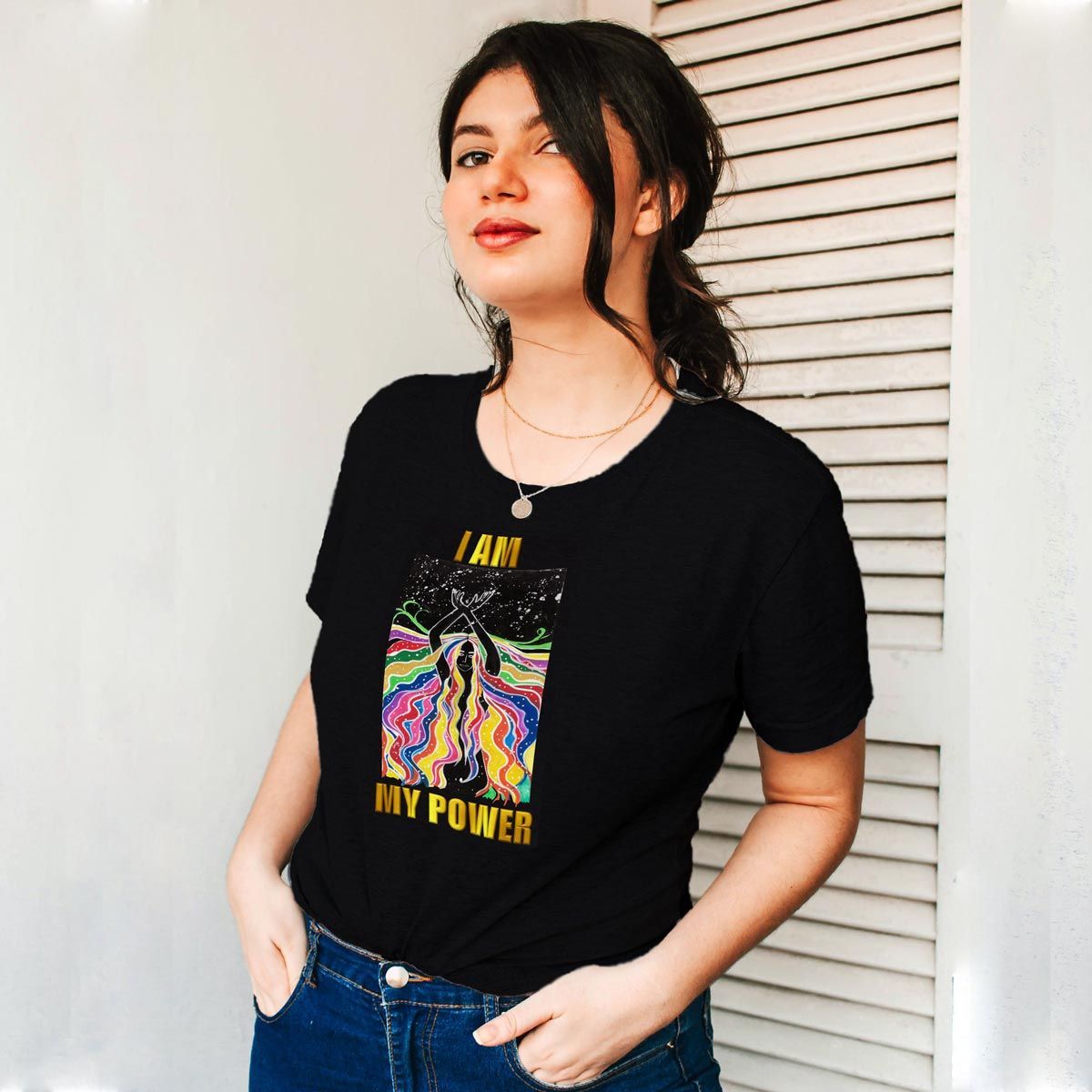 EqualLife Pure Cotton Bio-Washed T-Shirt Chest Printed-I Am My Power-by ZingerTee-Women-EL9120017-F