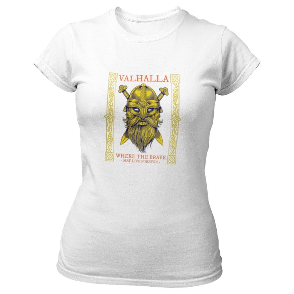 EqualLife Pure Cotton Bio-Washed T-Shirt Chest Printed-Viking Gods Series - Valhalla Where The Brave Live Forever Design-by ZingerTees-Women-EL9120290-F