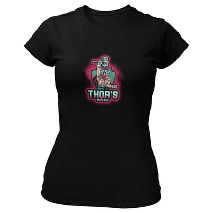 EqualLife Pure Cotton Bio-Washed T-Shirt Chest Printed-Viking Gods Series - The Mighty Thor Odinson's Hammer Mjöllnir Design-by ZingerTees-Women-EL9120287-W