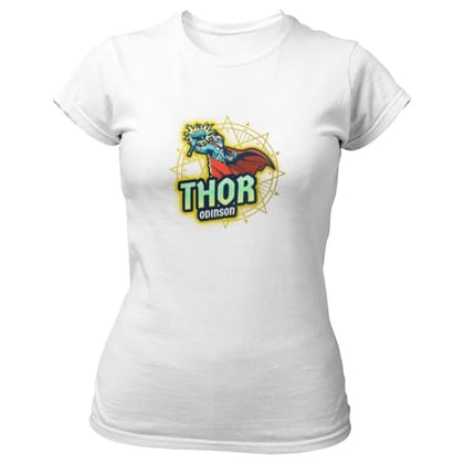 EqualLife Pure Cotton Bio-Washed T-Shirt Chest Printed-Viking Gods Series - Thor Odinson The Mighty Warrior Design-by ZingerTees-Women-EL9120284-F