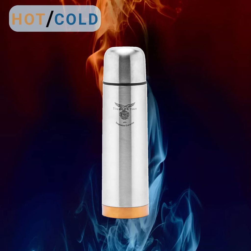 Eagle Gold Sleek Vacuum Flask with 5 Years Temperature Guarantee, Stainless Steel, Silver , 1L