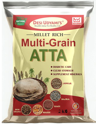 Desi Udyami’s Premium Wheat-Free, Rice-Free, and Soya-Free Multigrain Atta – Perfect for Diabetes, Weight Loss, and Heart Health 2 Kg