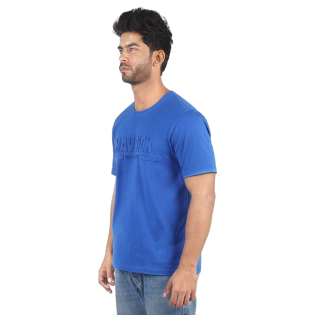 Mavrick Embossing Blue Men's Crew Neck T-Shirt