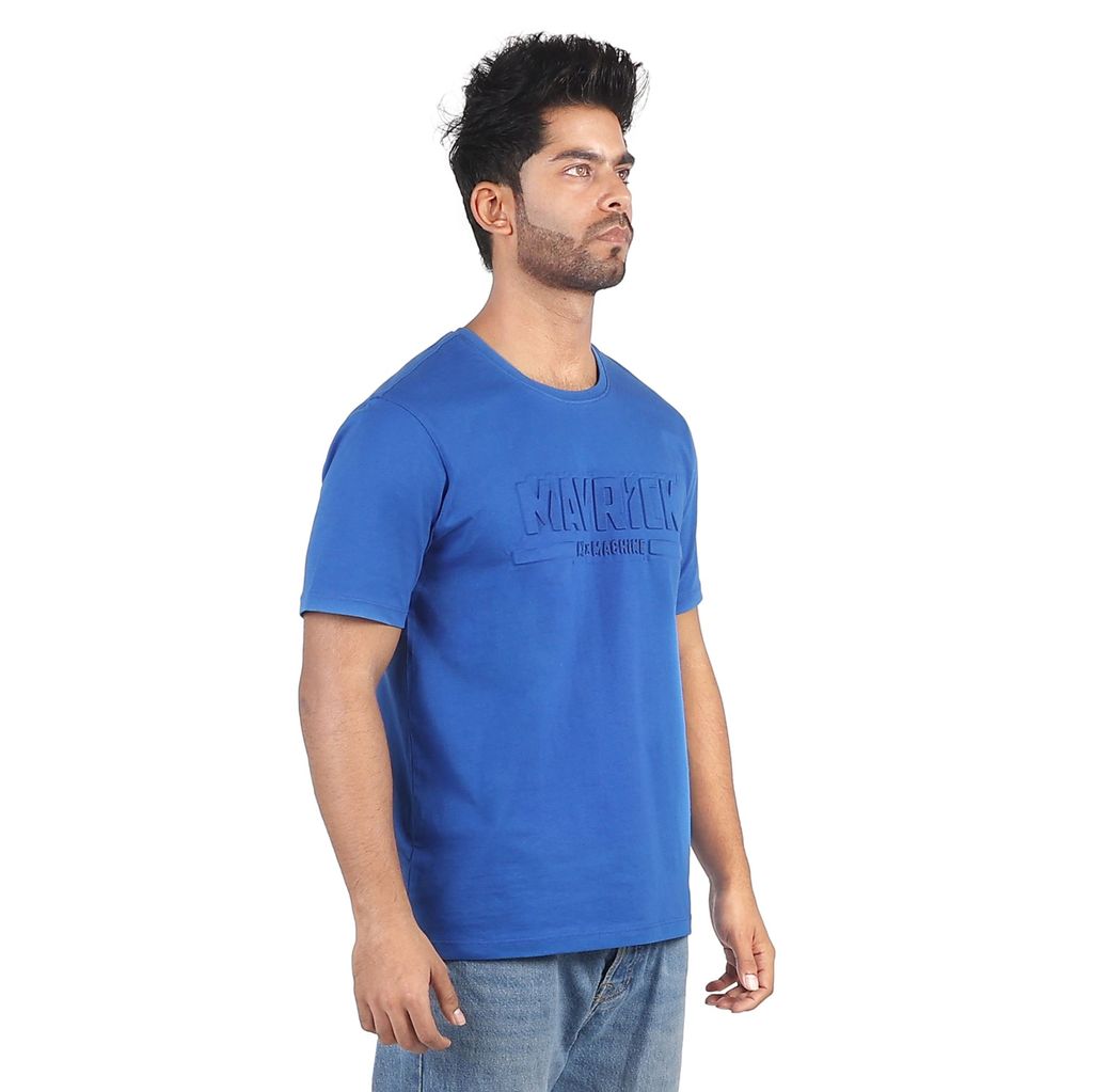 Mavrick Embossing Blue Men's Crew Neck T-Shirt