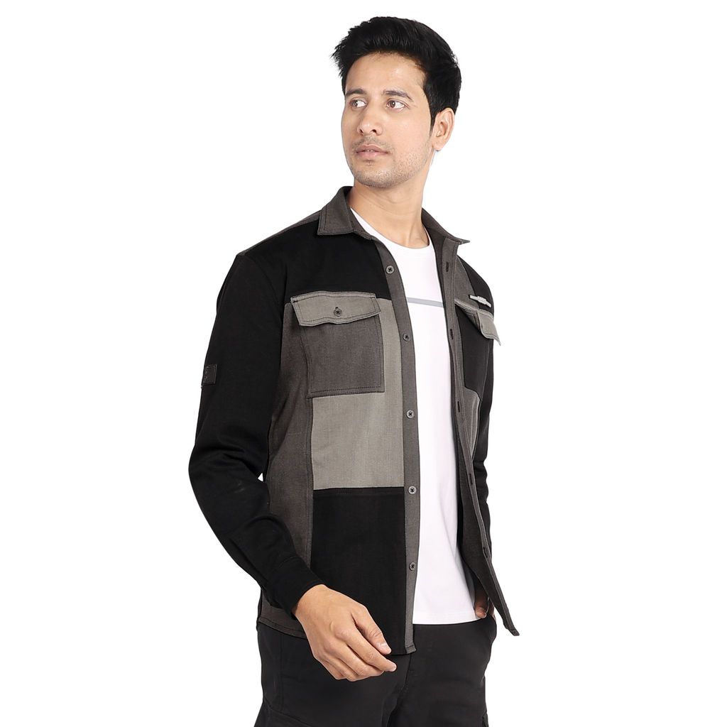 Men's Color-Block Biker Shacked In Washed Denim