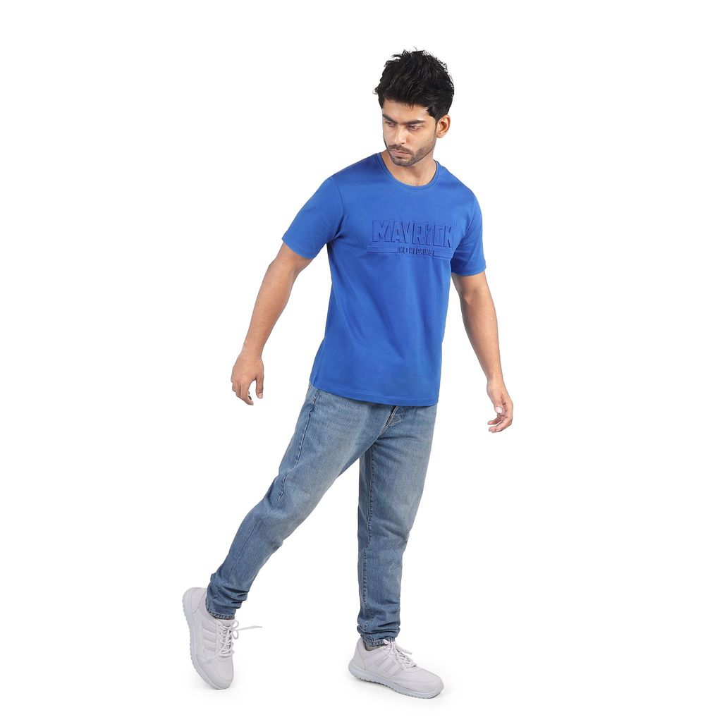 Mavrick Embossing Blue Men's Crew Neck T-Shirt