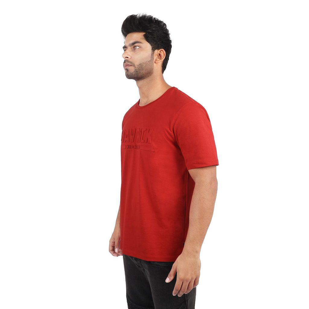 Mavrick Embossing Red Men's Crew Neck T-Shirt