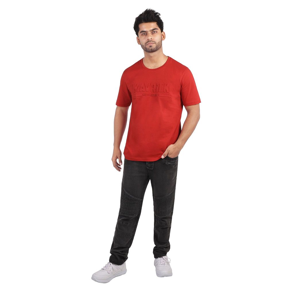 Mavrick Embossing Red Men's Crew Neck T-Shirt
