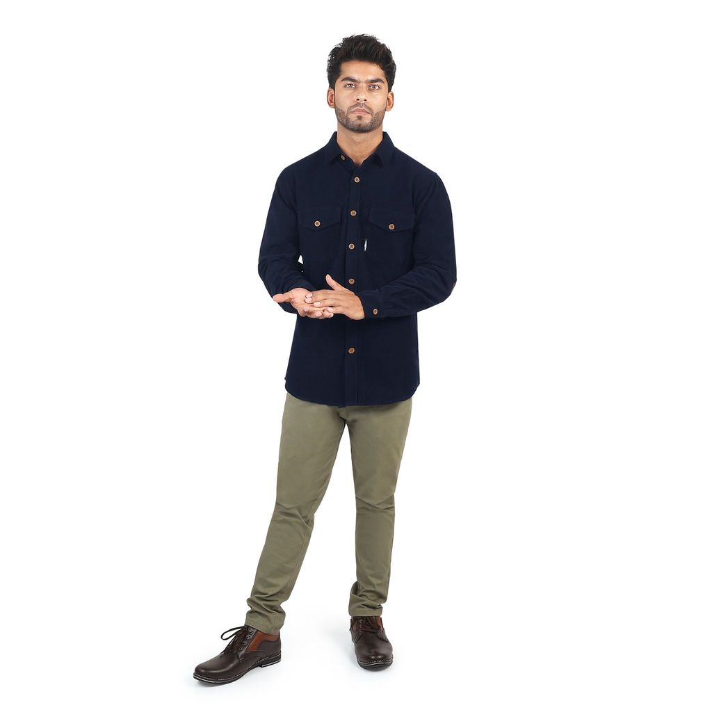 Men's Regular Fit Corduroy Shirt With Elbow Patch