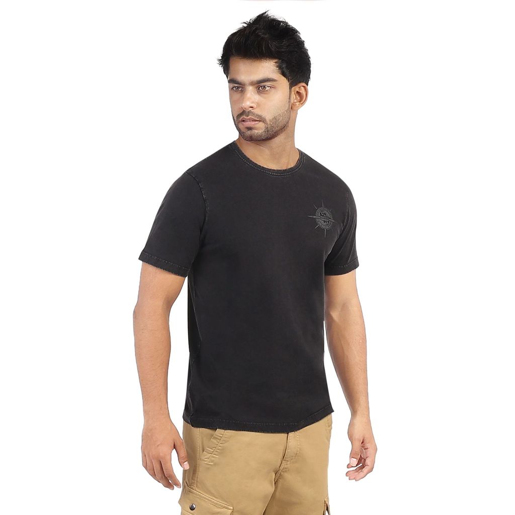 Men's Washed Round Neck Silicon Print T-Shirt