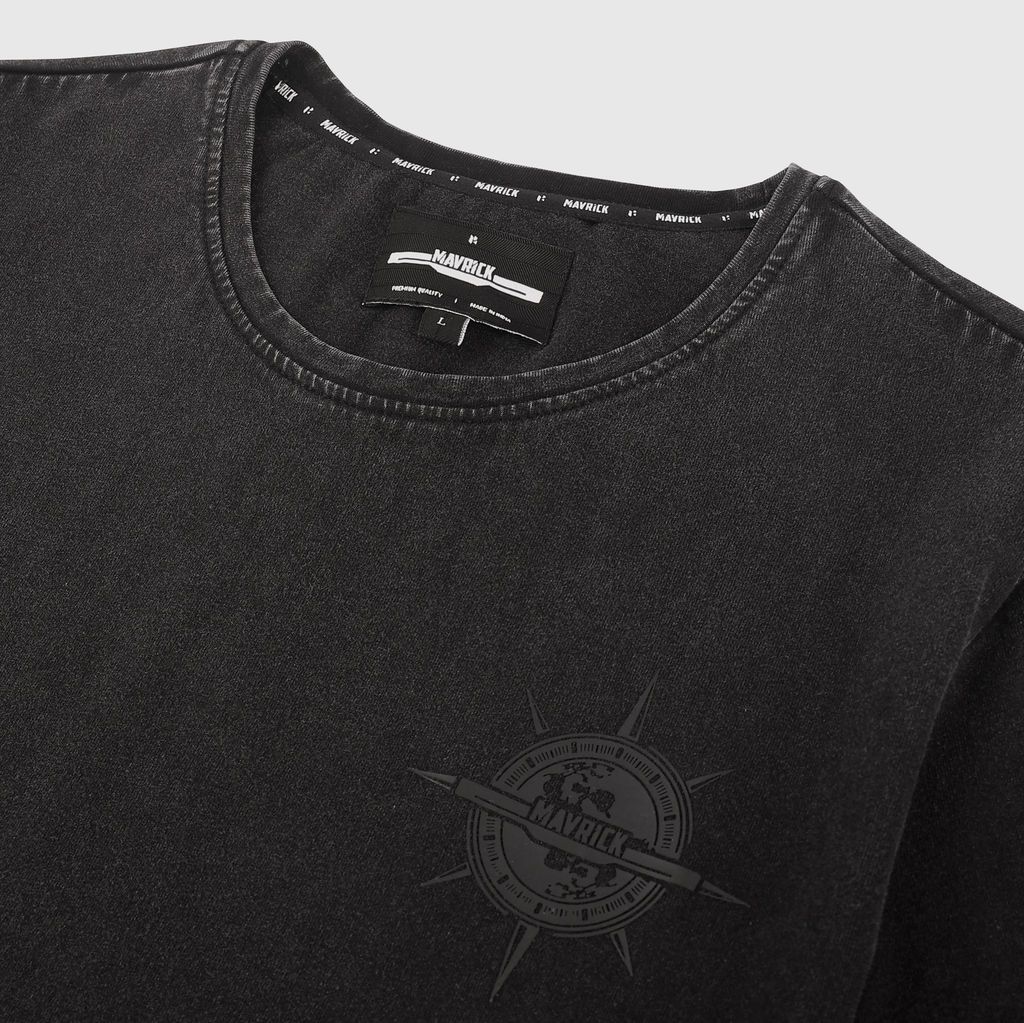 Men's Washed Round Neck Silicon Print T-Shirt