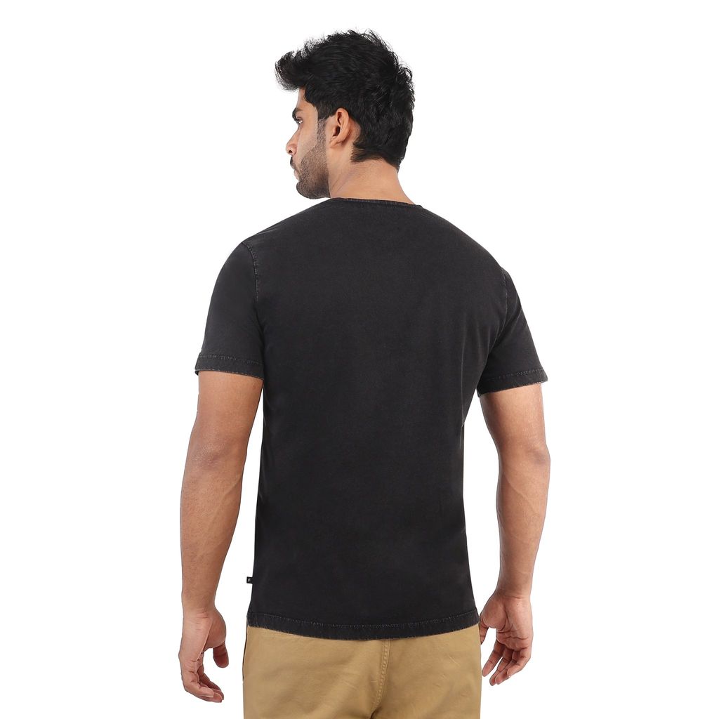 Men's Washed Round Neck Silicon Print T-Shirt