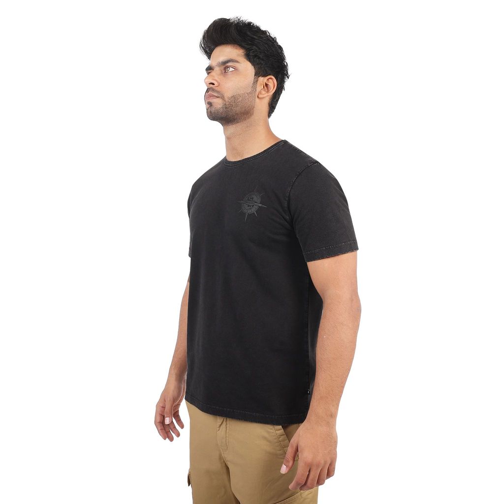Men's Washed Round Neck Silicon Print T-Shirt