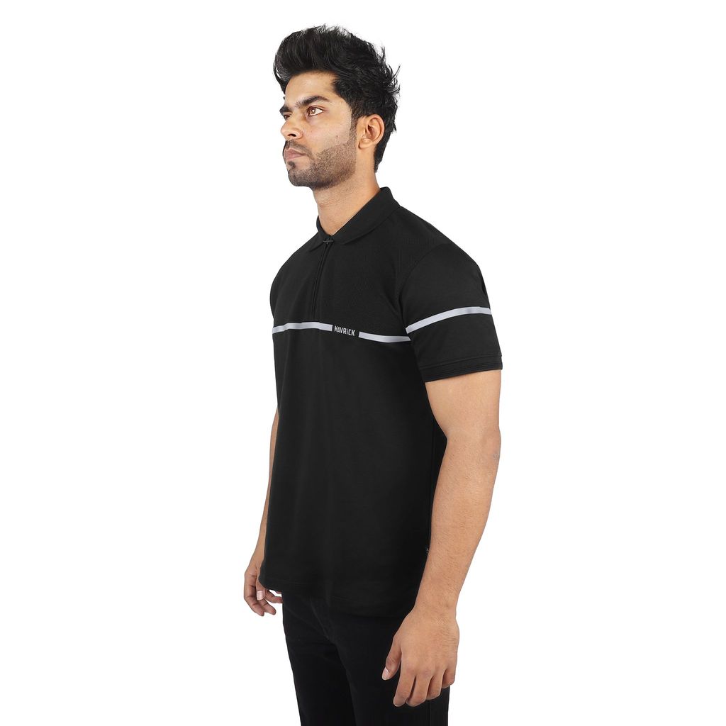 Men's Zip-Up Tech Polo T-Shirt With Reflective Print