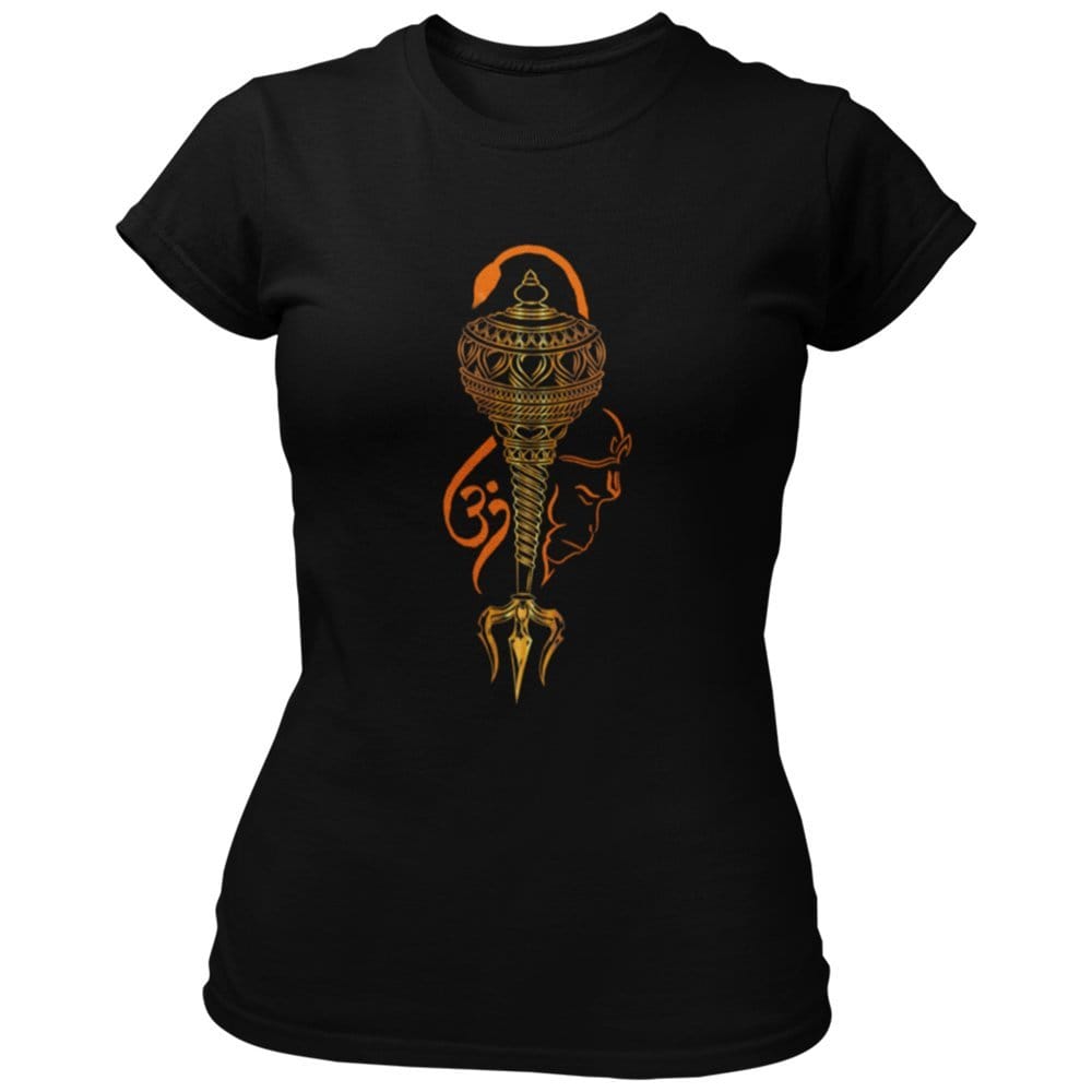 EqualLife Pure Cotton Bio-Washed Chest Printed T-Shirt - Hindu God - Hanuman's Divine Weapon Design 7 - by ZingerTees-Women-EL9120594-F