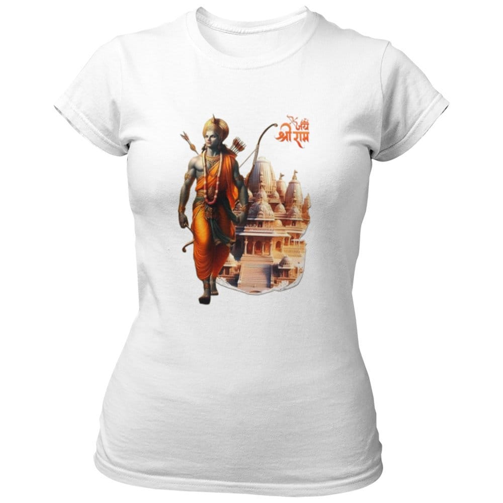 EqualLife Pure Cotton Bio-Washed Chest Printed T-Shirt - Hindu God - Lord Ram Design 6 - by ZingerTees-Women-EL9120550-F
