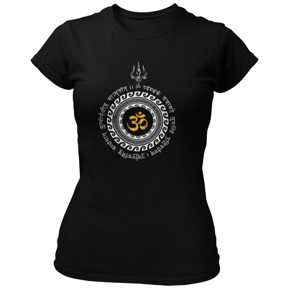 EqualLife Pure Cotton Bio-Washed Chest Printed T-Shirt - Hindu Shloka - Mahamrityunjaya Mantra Design - by ZingerTees-Women-EL9120547-F
