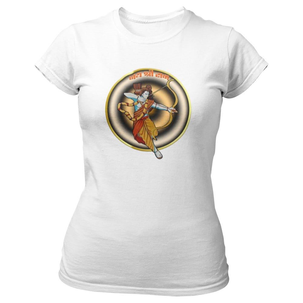 EqualLife Pure Cotton Bio-Washed T-Shirt Chest Printed-Hindu God Lord Ram-Design-8-by ZingerTees-Women-EL9120443-F