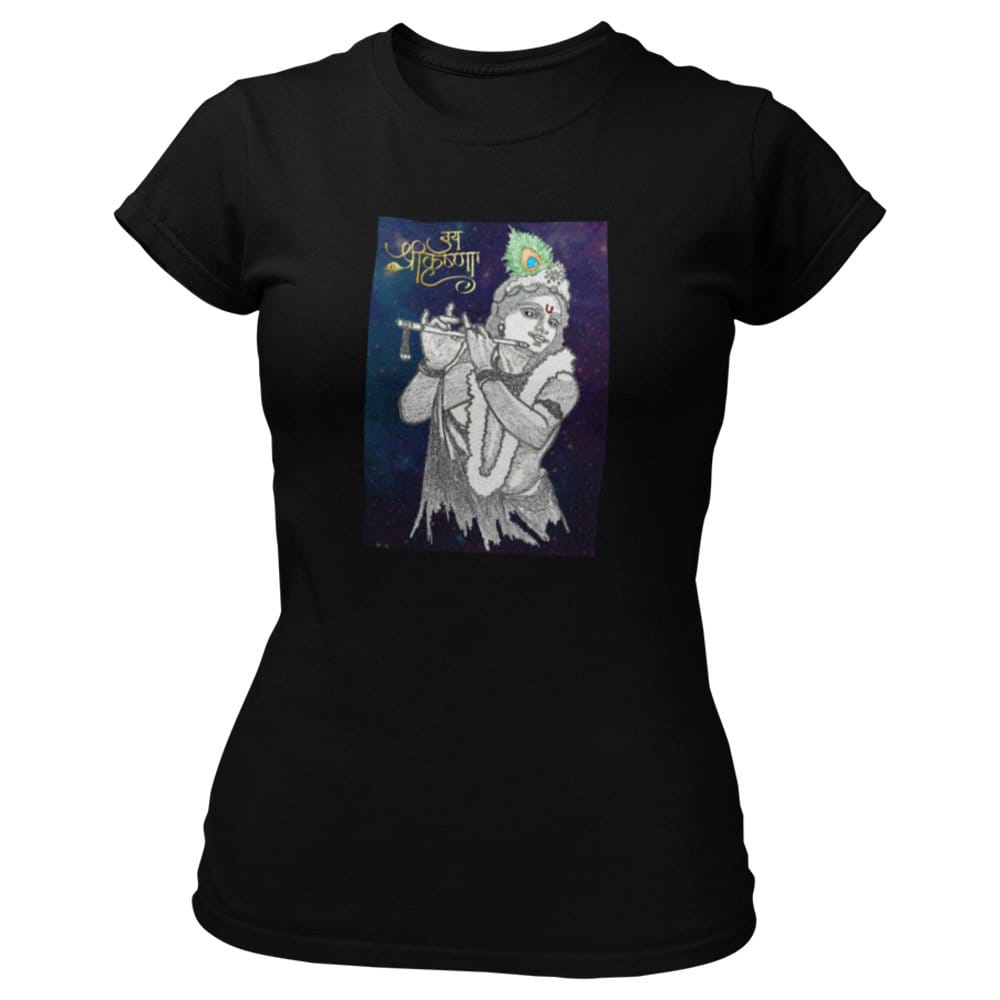 EqualLife Pure Cotton Bio-Washed T-Shirt Chest Printed-Hindu God Lord Krishna-Design-4-by ZingerTees-Women-EL9120442-F