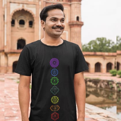 EqualLife Pure Cotton Bio-Washed T-Shirt Chest Printed-Hindu Energy Chakra Design-by ZingerTees-Men-EL9120439-M