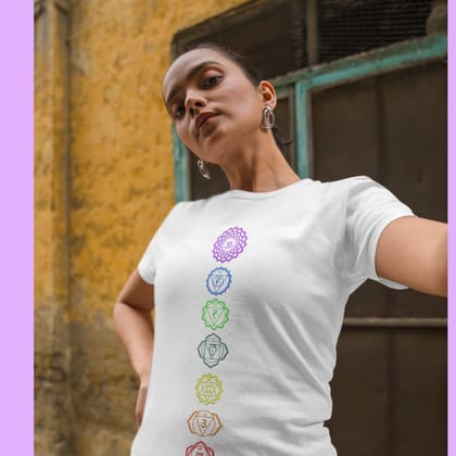 EqualLife Pure Cotton Bio-Washed T-Shirt Chest Printed-Hindu Energy Chakra Design-by ZingerTees-Women-EL9120439-F