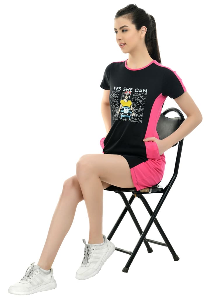 Hero Girl Women Colour blocked T-Shirt Dress with chest print