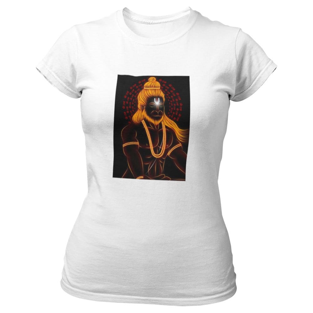 EqualLife Pure Cotton Bio-Washed T-Shirt Chest Printed-Hindu God Hanuman-Design-5-by ZingerTees-Women-EL9120369-F