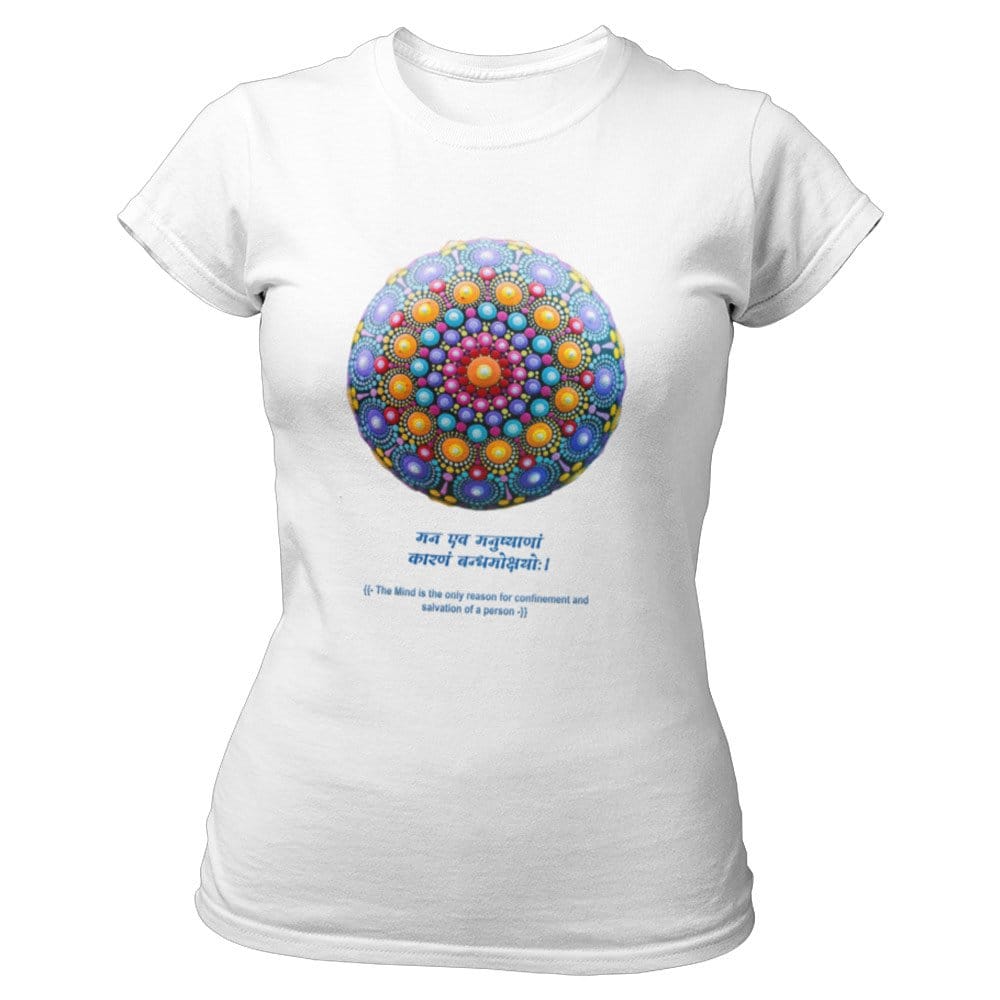 EqualLife Pure Cotton Bio-Washed T-Shirt Chest Printed-Mandala Design with Inspirational Ancient Indian Vedic Quotes -14-by ZingerTees-Women-EL9120320-F