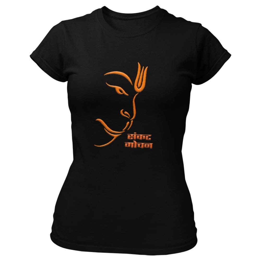 EqualLife Pure Cotton Bio-Washed T-Shirt Chest Printed-God Series - Hanuman-3-The Protector from Evil Design-by ZingerTees-Women-EL9120313-F