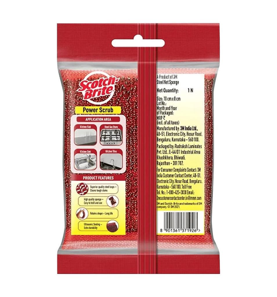 Scotch-Brite Power Scrub Heavy Duty Scrub Sponge for Tough Kitchen Surfaces, 3M Advanced Fiber Technology, Removes Stubborn Dirt, Grime and Grease, 6 Sponges