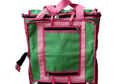  **Title:** Stylish and Eco-Friendly Jute and Canvas Bag with Adjustable Shoulder Strap and Multiple Compartments for Women