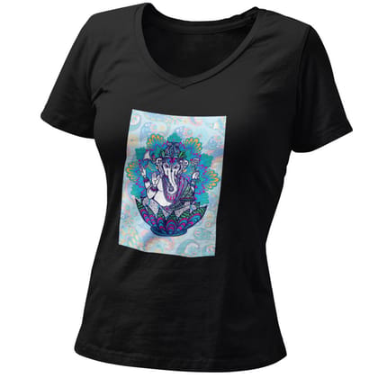 EqualLife Pure Cotton Bio-Washed T-Shirt Chest Printed-God - Ganesha Mandala Design-by ZingerTees-Women-EL9120120-F